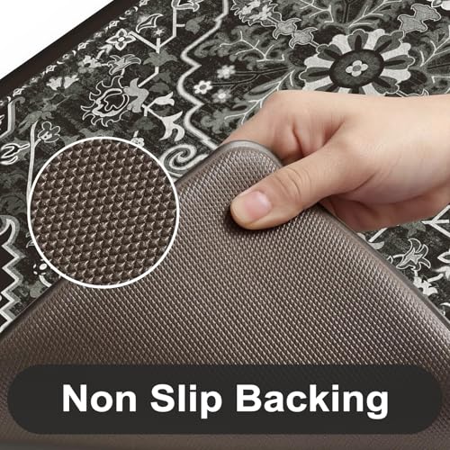 Anti Fatigue Kitchen Mat Cushioned (Black/Multi / 17.3" x 59"+17.3" x 29"--0.47 inches)