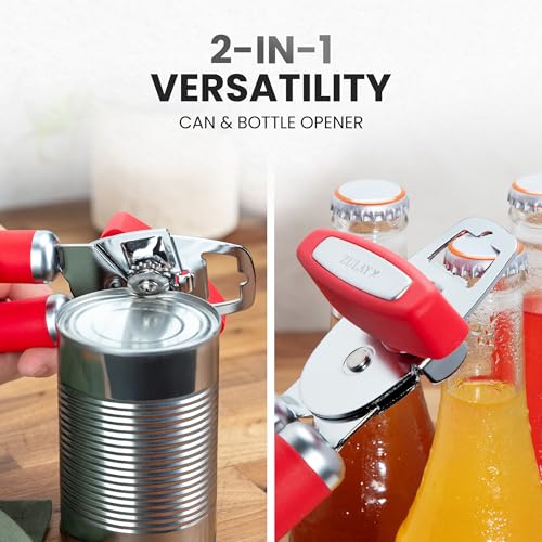 Manual Can Opener Heavy Duty Patented Stainless Steel (Cherry Red / Comfy Grip)