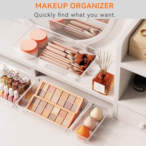 6 Pack Large Clear Plastic Drawer Organizer Trays (6 Pack / Clear)