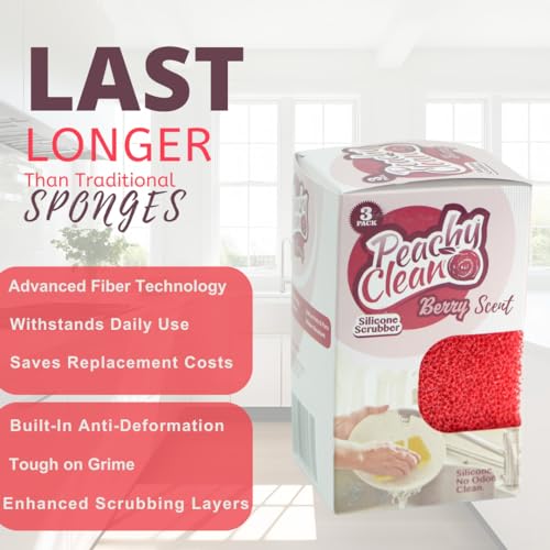 Silicone Dish Sponge Scrubbers (Pack of 3 / Fresh Berry)