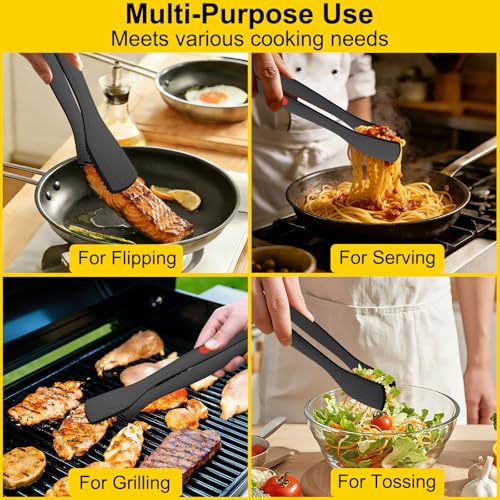 Silicone Kitchen Tongs for Cooking (Black)