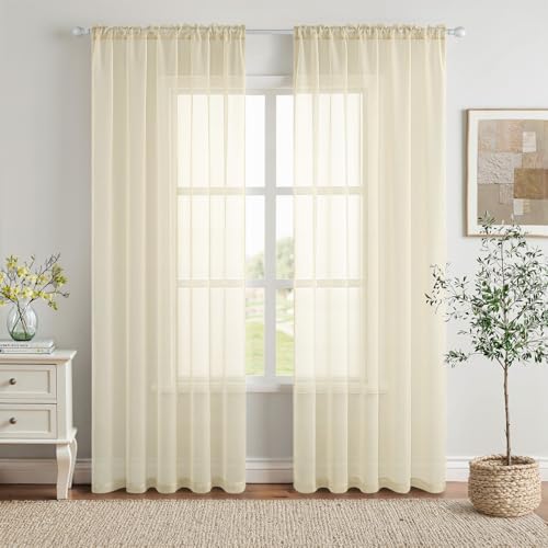 Light Cream Sheer Curtains 54 X 72 Inches (Light Cream / 54"W x 72"L (Pack of 2))