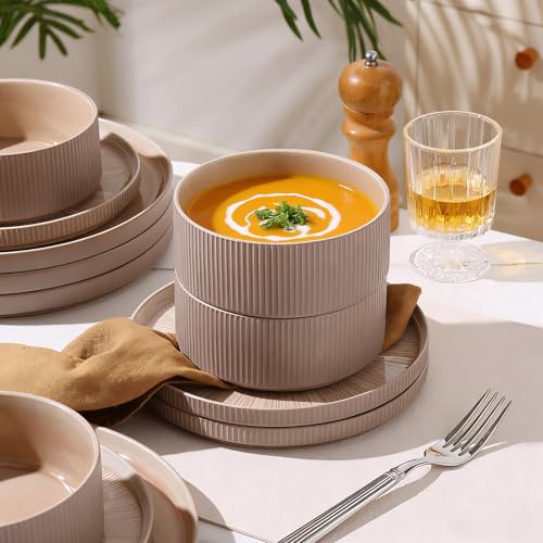 Dinnerware Sets for 6 (Light Brown / 6-Set(18pcs))