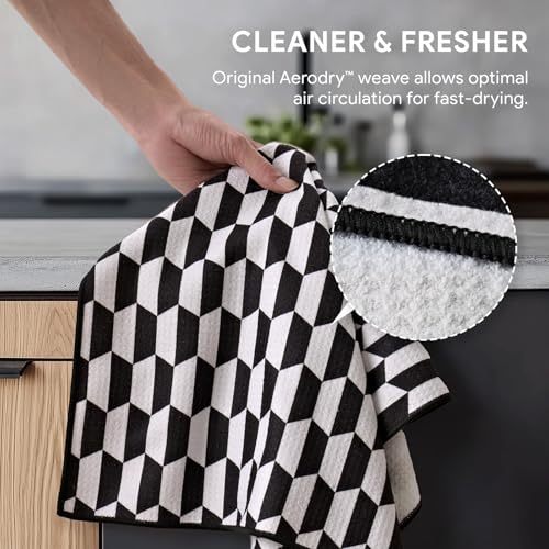 Waffle Kitchen Towel Set of 2 (Black & White Mirage)