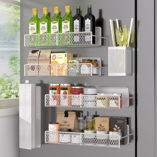 Magnetic Spice Rack for Refrigerator (White / 6 Pack)