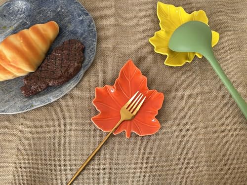 Cute Ceramic Spoon Rest & Holder for Stove Top & Kitchen Counter Ladle Holder Cooking Spoon Coffee Spoon Rest Utensil Rest Spatula Rest (Maple, Fall Orange)