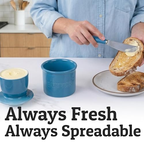 Butter Crock with Lid for Countertop with Spreader Knife and Water Line (Lapis Blue / Regular)