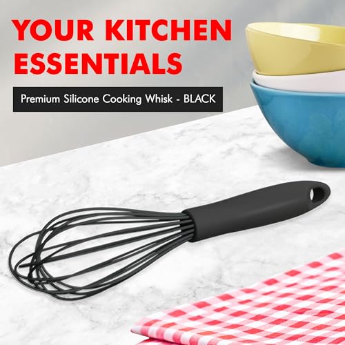 Premium Silicone Wire Cooking Whisk (Black / 10.5 inch)