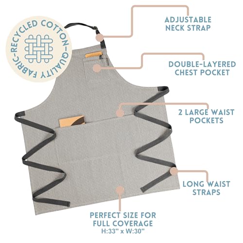 Chef Aprons for Women with Pockets (Charcoal Pinstriped)