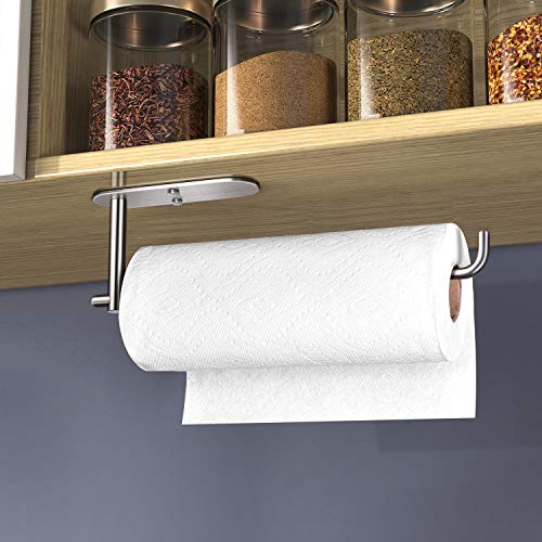 Self Adhesive Paper Towel Holder Under Cabinet Mount (Solid Bar / Silver)