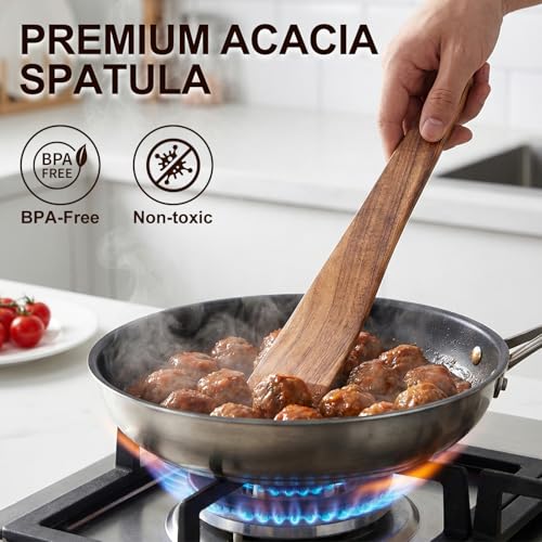 Acacia Wooden Spatula Set Non Toxic Kitchen Utensil Set Slotted Turner (4 Pieces)