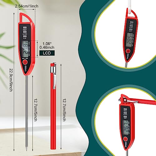 6 Set Digital Food Thermometer Long Probe Instant (Red)