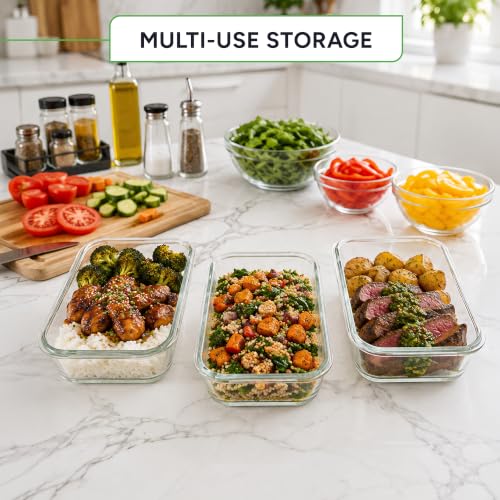PrepNaturals 5 Pack 30oz Glass Meal Prep Containers (5 Pack - 30oz)