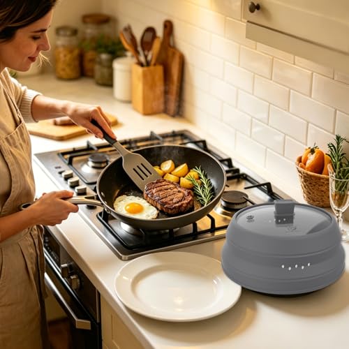 Tall Microwave Splatter Cover Glass Cover Guard Lid 5.8 inch Height with Collapsible Silicone for Food Pot Plate 8.5 inch Light Grey (LIGHT GREY / 8.5 inch)