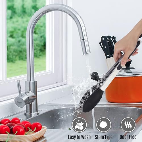 Kitchen Tongs Set (Pack of 2 Black (9" & 12"))