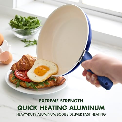 Rio Healthy Ceramic Nonstick 8" Frying Pan Skillet and Silicone Spatula Set (8" and Spatula Set / Oxford Blue)