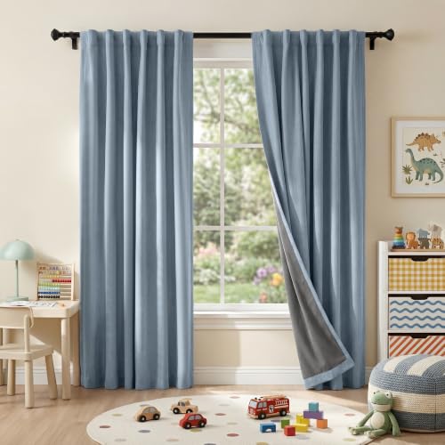 Dusty Blue 100% Blackout Linen Curtains 72 Inch Long for Bedroom (Dusty Blue / 52"W x 72"L (Pack of 2))