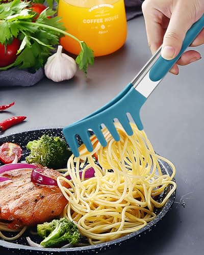 Silicone Spaghetti Spoon and Pasta Tong (Blue)