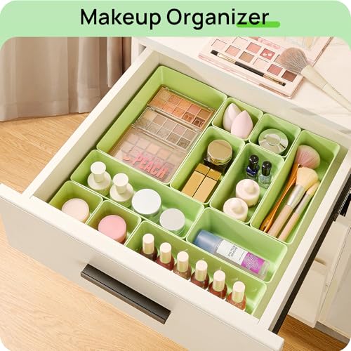 25 Pack Plastic Drawer Organizers with Non (Light Green)