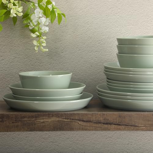 Summer Shades 16 Piece Plates and Bowls Dishes Service for 4 Porcelain Dinnerware Set (Green (Summer Shades) / Service for 4 (16pcs))