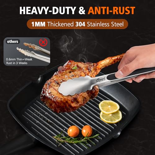 Stainless Steel Locking Kitchen Tongs for Cooking & Serving (7+9+12 inch, 3pack)