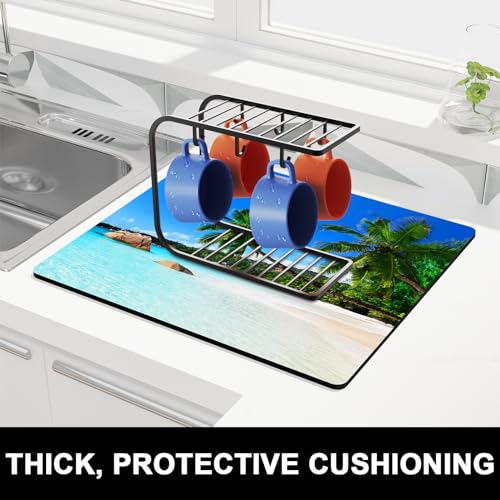 Dish Drying Mat for Kitchen Counter (Happy Beach / 16" x 18")