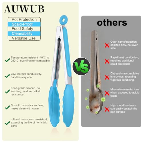 2 Pack Silicone Kitchen Tongs (Blue / 9+12inch)