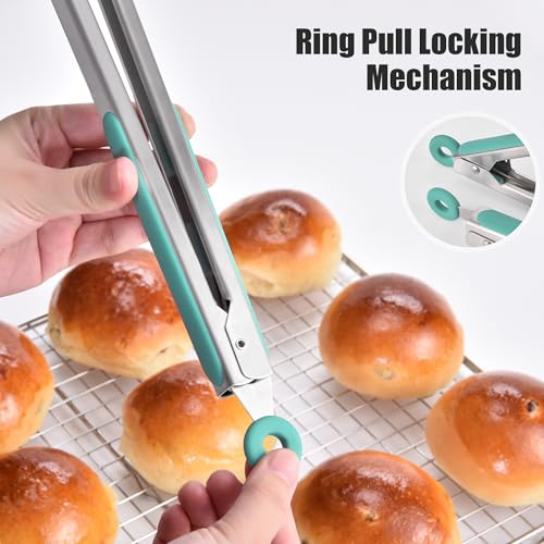 Kitchen Tongs with Silicone Tips for Cooking Serving (16in / Aqua Sky)