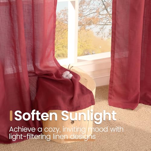 Burgundy Linen Kitchen Curtains for Window Over Sink (Burgundy / 30"W x 36"L (Pack of 2))