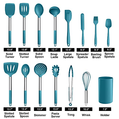15 Piece Kitchen Cooking Utensils Set with Holder (Dark Blue)
