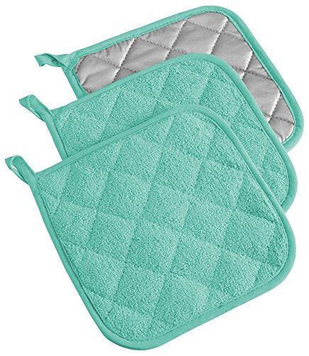 Basic Terry Collection Quilted 100% Cotton (Potholder (3 Piece) / Aqua)