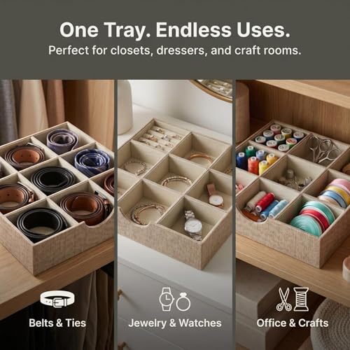 Brown 723 1 Deep 9 Section Drawer Organizer Box for Storage (Latte)