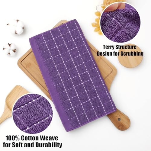 100% Cotton Terry Kitchen Dish Cloths (Purple / 12 X 12 - 8 Pack)