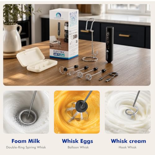 Rechargeable Milk Frother with Stand (Black)