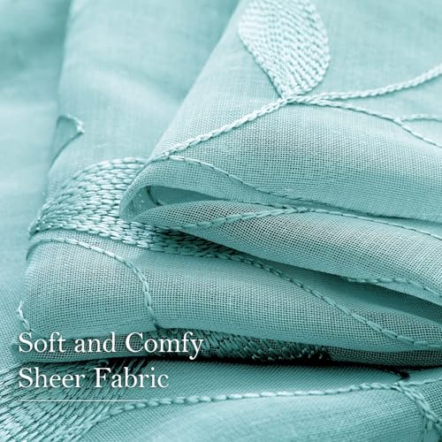 Turquoise Sheer Curtains Leaf Embroidered (52"W x 96"L (Pack of 2) / 5-turquoise)