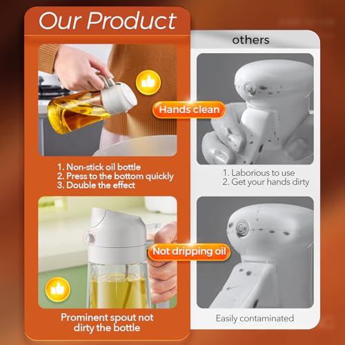 16 oz 2-in-1 Glass Olive Oil Sprayer for Cooking, Creamy White (1Pc Creamy White)