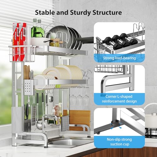 Over The Sink Dish Drainer Drying Rack 3 Tier Adjustable Width (3 Tier)