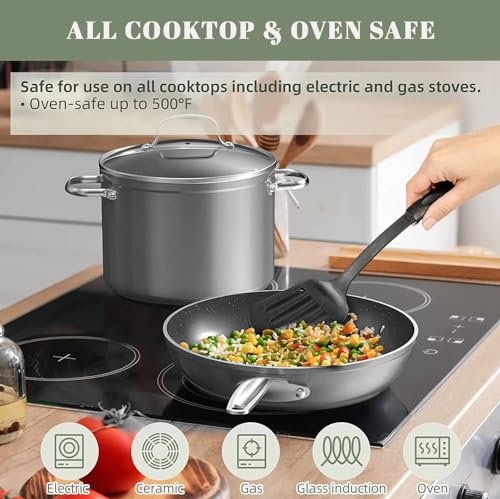 9pc Cookware Set Healthy Duralon Blue Ceramic Nonstick Coated (9 Piece Cookware Set / Cool Gray)
