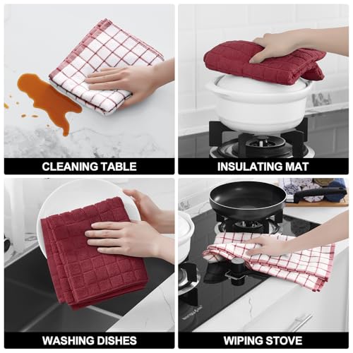 Large Premium Cotton Kitchen Towels 16"x 28" (Red / 16" X 28" - 8 Pack)