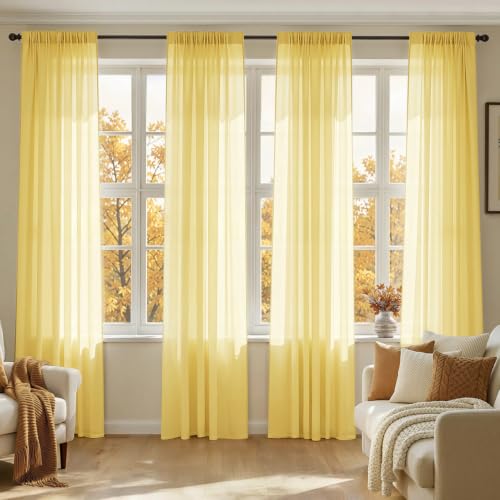 Yellow Sheer Curtains 84 Inches Long 4 Panels 42 x 84 Inches (42"W x 84"L (Pack of 4) / Yellow)