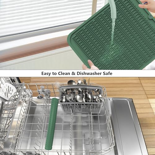 Oversized Silicone Dish Drying Mat for Kitchen (Dark Green / 18" x 16")