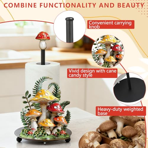 Mushroom Paper Towel Holder with Round Base Mushroom Bathroom Decor Gifts Rustic Dispenser Kitchen Paper Holder Stand for Christmas Housewarming Farmhouse Countertop Toilet Home Accessories (Mushroom)