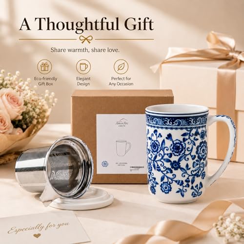 Tea Cup With Infuser and Lid (Peony)