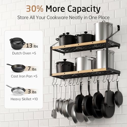 132lb Heavy Duty Hanging Pot Rack Wall Mounted (Double-tier)