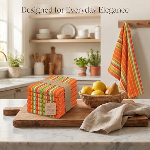Kitchen Towels Cotton Dish Towels 20”x30” (20" x 30" (Set of 6) / 024 Orange - Stripes)