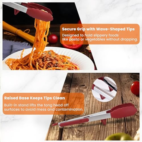 Kitchen Cooking Tongs Set (Red)