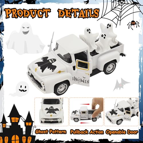 Halloween Decorations Indoor Farmhouse Truck with Ghost Figurines (Halloween-white)
