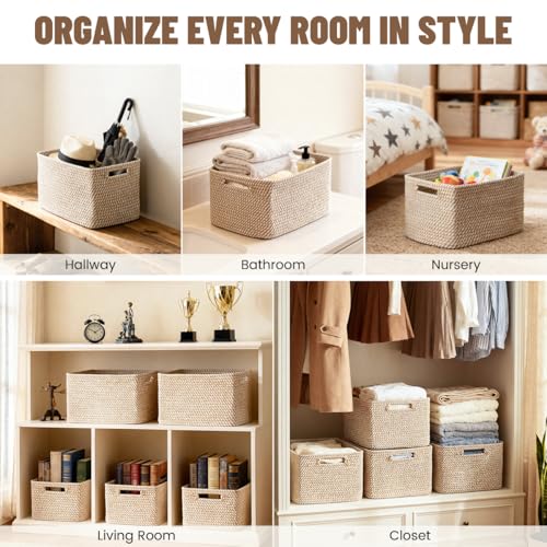 5 Pack Woven Storage Baskets (Khaki)