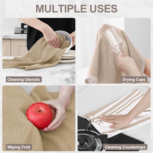 Cotton 380 GSM Premium Kitchen Towels (Khaki / 18" X 28" - 12 Pack)