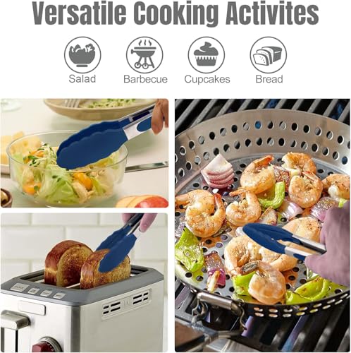 Stainless Steel Kitchen Tongs with Silicone Tips (Classic Blue)